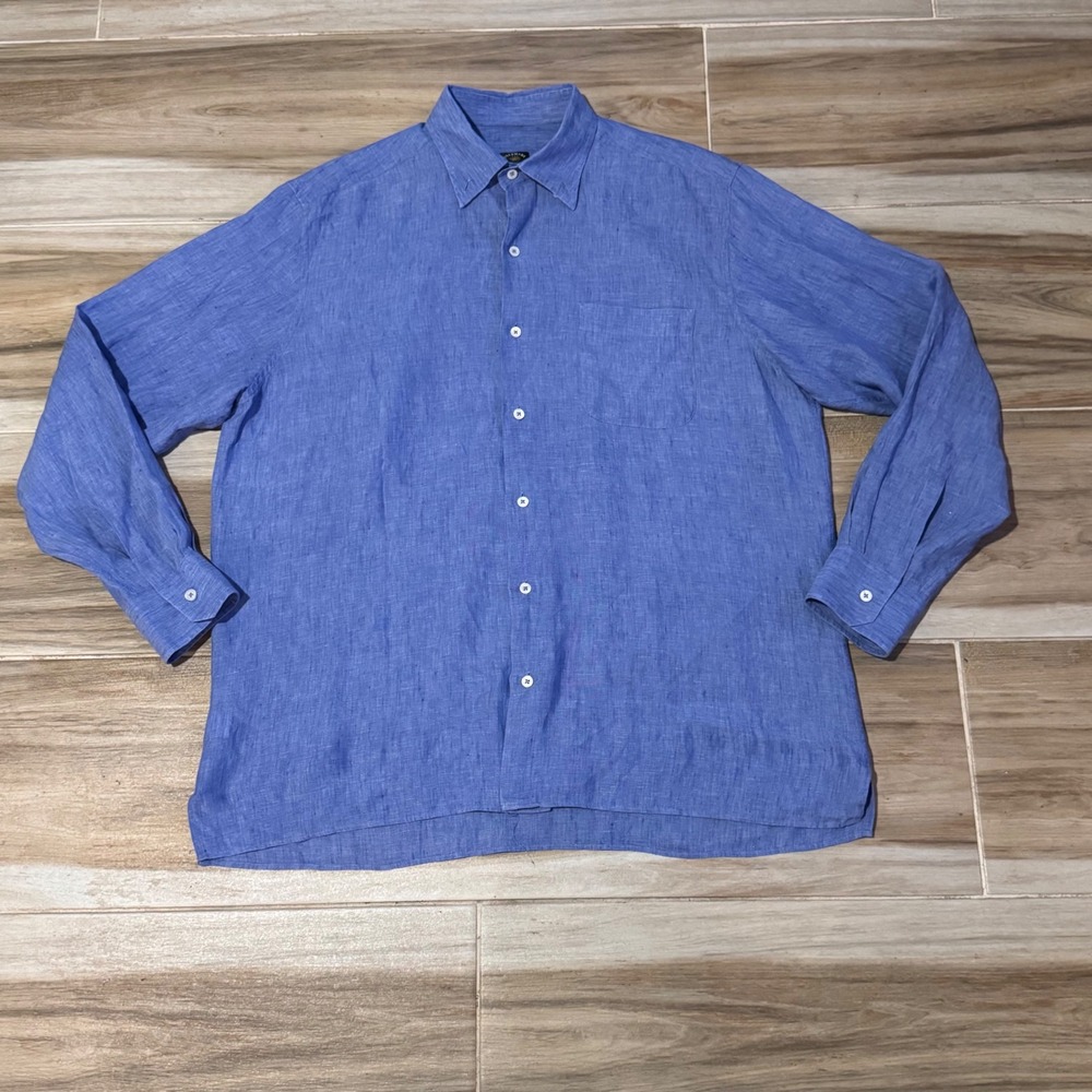 Maus & Hoffman Solemare Blue 100% Linen Button Down Shirt Made in Italy Mens L